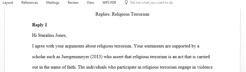 Religious Terrorism replies