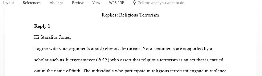 Religious Terrorism replies