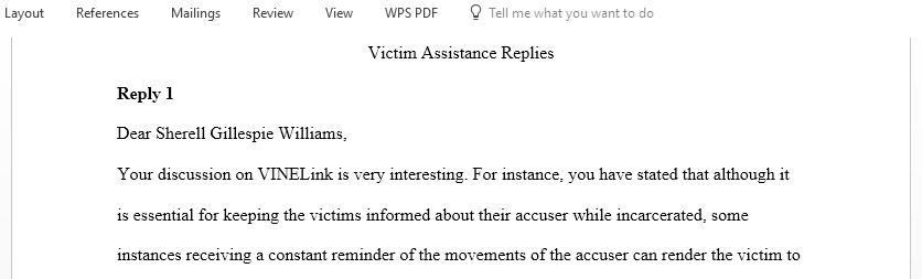 Replies to Victim Assistance