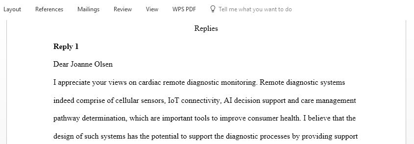 Replies to cardiac remote diagnostic monitoring