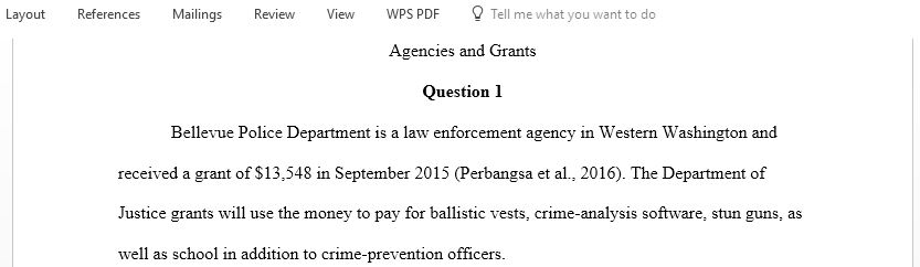 Research a criminal justice agency or related agency in your area of interest, and list a grant that the agency received in the past 5 years