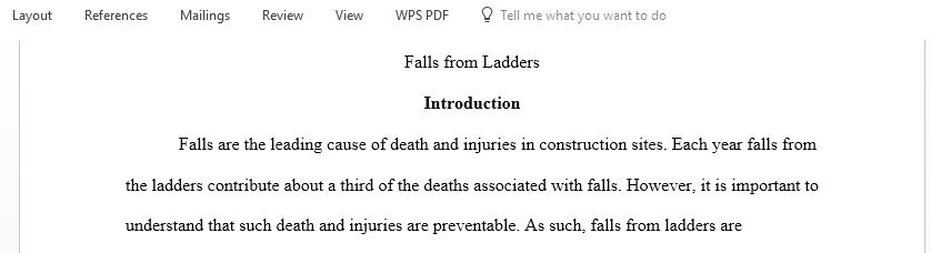 Research paper involving falls from ladders as a construction hazard