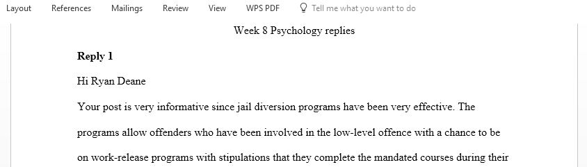 Respond to replies from your peers on work release programs to prisoners