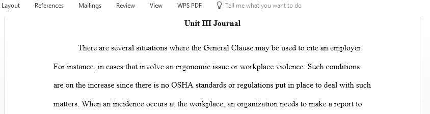 Review the criteria and discuss a situation that you believe could be cited by an OSHA compliance officer using the General Duty Clause