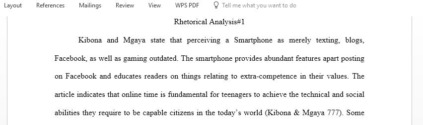 Rhetorical Analysis on The Impact of Smartphones on Teenagers