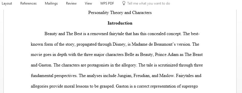 Use Personality Theory and Characters to evaluate he film beauty and the beast