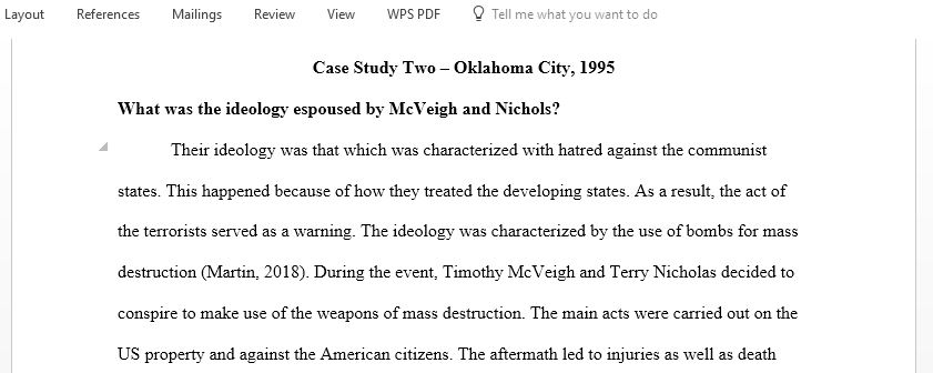 Using the article and Martin Chapter 7 what was the ideology espoused by McVeigh and Nichols