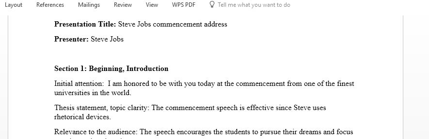 View a speech on the Internet and complete the Presentation Analysis Critique template attached