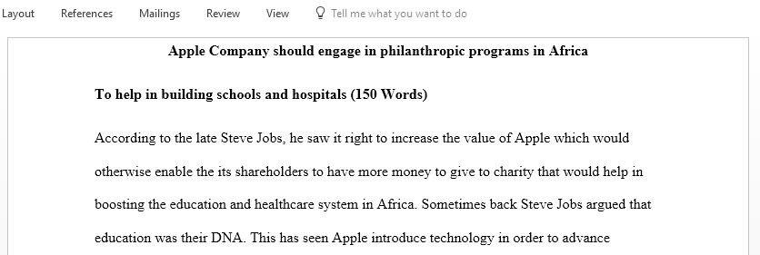 Apple Company should engage in philanthropic programs in Africa