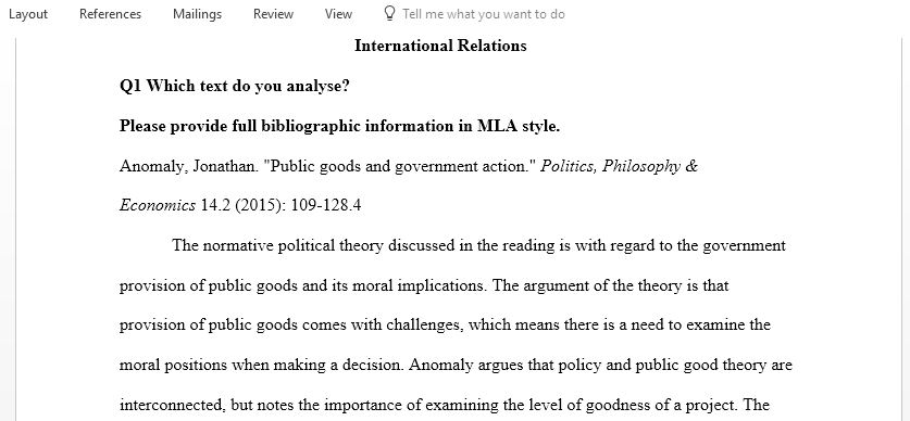 Argument analysis for Public goods and government action written by Jonathan Anomaly