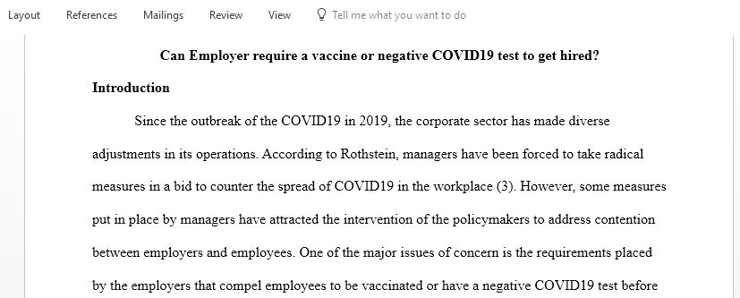 Can Employer require a vaccine or negative covid test to get hired
