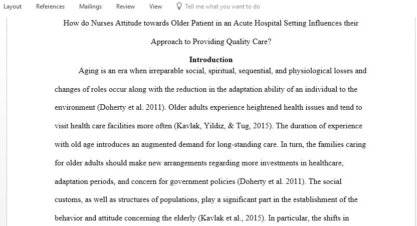 How do nurses attitude towards older patient in an acute hospital setting influence their approach to providing quality care