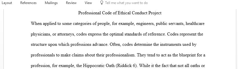 Professional Code of Ethical Conduct Project