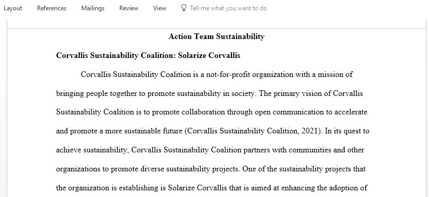 Reflect on sustainability efforts in Corvallis or another community of your choice