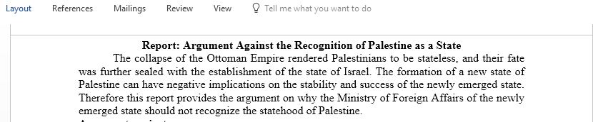 Report on the convenience to recognize the statehood of Palestine