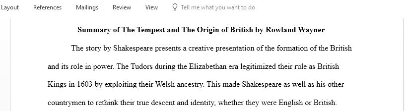 Write a precis on The Tempest and the Origins of Britain