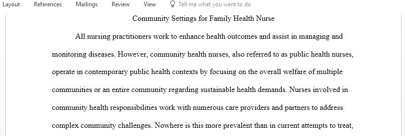 Community settings for family health nurse