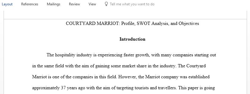 Courtyard Marriott Company Company Background SWOT Analysis and Objectives