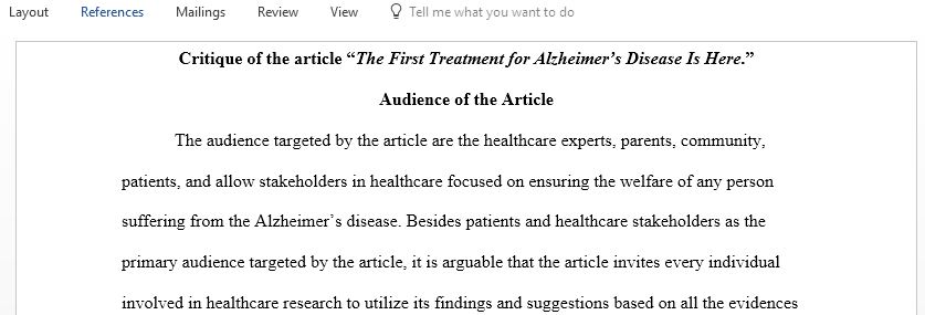 Critique of the article The First Treatment for Alzheimer Disease Is Here
