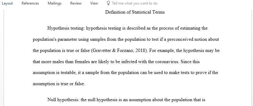 Define each of the following Statistical Terms and provide hypothetical example for each
