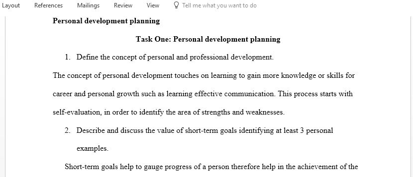 Describe and discuss the role of personal development planning