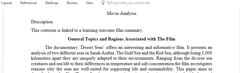 Describes the general topics and regions associated with the film Desert Seas