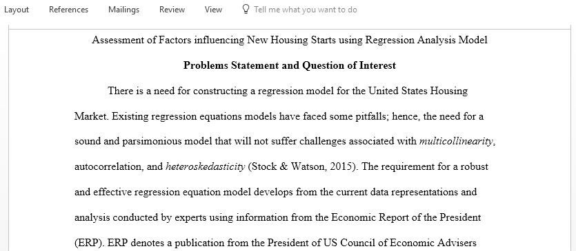 Develop a regression model in terms of a list of explanatory variables used to explain New Housing Starts