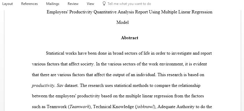 Employees Productivity Quantitative Analysis Report Using Multiple Linear Regression