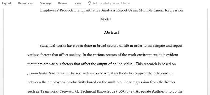 Employees Productivity Quantitative Analysis Report Using Multiple Linear Regression
