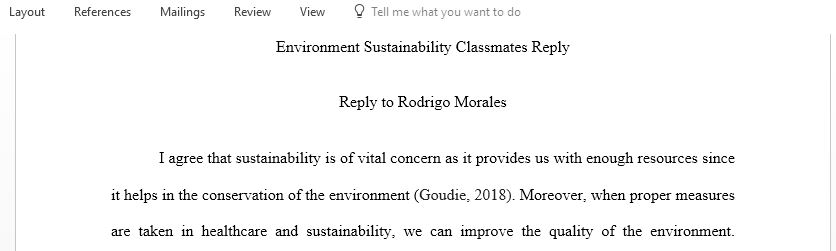 Environment Sustainability Classmates Reply