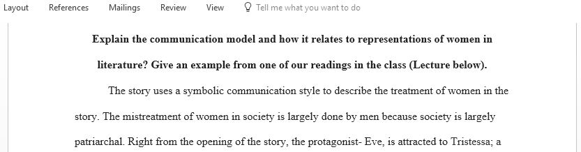 Explain the communication model and how it relates to representations of women in literature