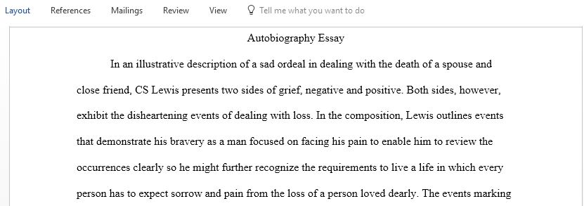 Explore autobiographical writing in response to CS Lewis A Grief Observed