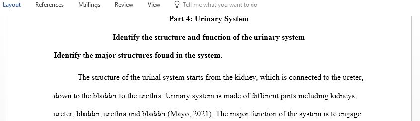 Identify the structure and function of the urinary system