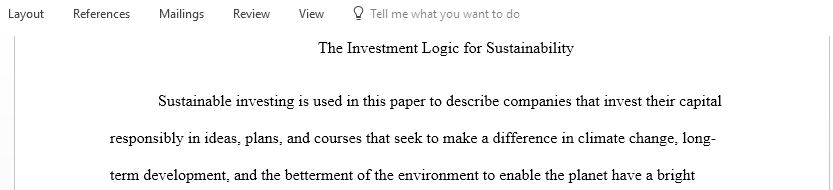 Investment Logic for Sustainability