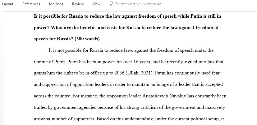 Is it possible for Russia to reduce law against freedom of speech while Putin is still in power