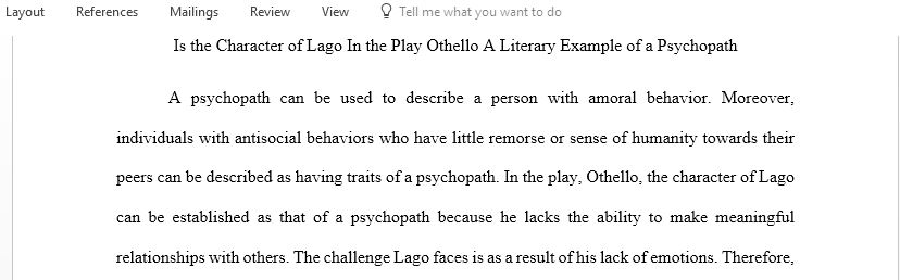Is the character of Iago in the play Othello a literary example of a psychopath