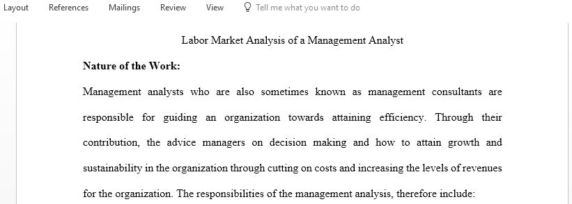 Labor Market Analysis of a Management Analyst