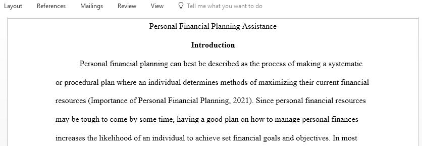 Personal financial planning assistance
