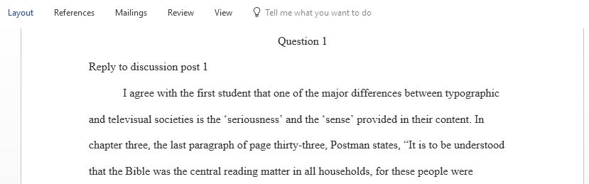 React to two classmates posts on the topics addressed in of the first round by commenting on and connecting to new text evidence from Postman