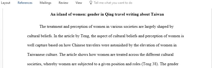 Review the article An island of women gender in Qing travel writing about Taiwan