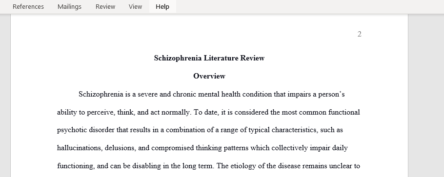 Schizophrenia Literature Review
