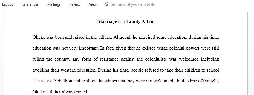 Select a key scene from Marriage is Family Affair and rewrite it from the point of view of another character than the original narrator