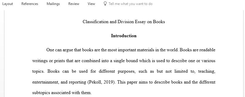 Write a Classification and Division Essay on any topic
