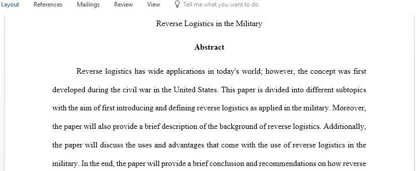 Write a research paper on Reverse Logistics in the Military