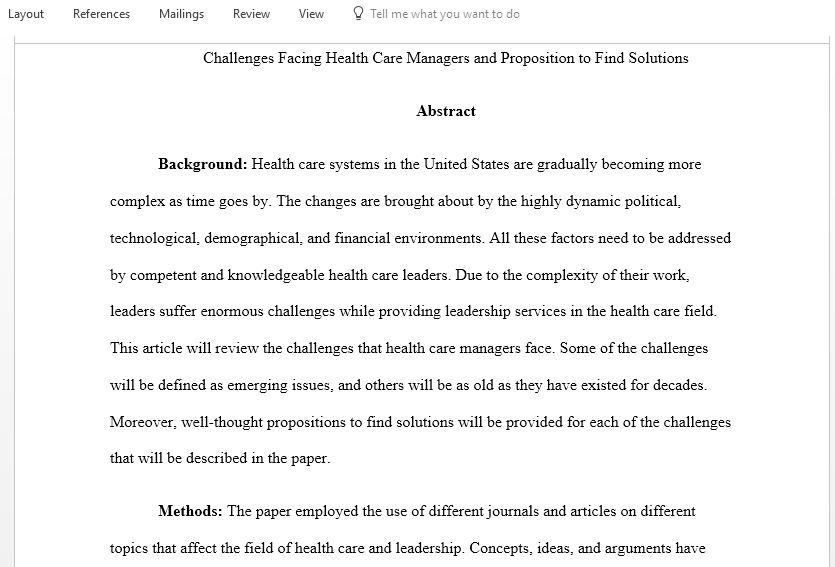 Write a research paper that analyzes a challenge faced by health care managers and proposes an array of well-developed solutions to address it