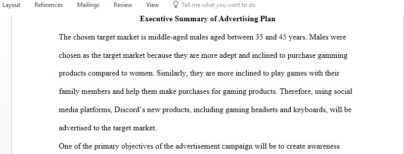 dvertising plan for Discord Project an online gaming communication service