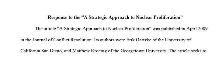 A Strategic Approach to Nuclear Proliferation