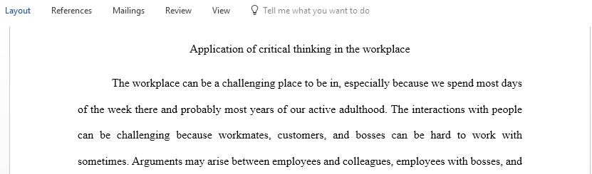 Application of critical thinking in the workplace