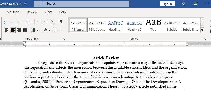 Article Review-Describe the Research Methods or Commentary Presented by The Author and The Results and Conclusions Are Clearly Presented