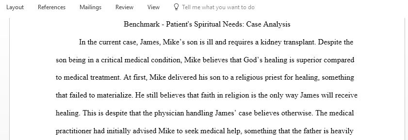 Benchmark Patient's Spiritual Needs Case Analysis
